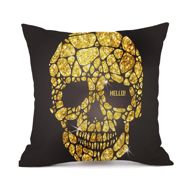 Halloween Personalized Retro Skull Linen Print Throw Pillow Cushion Cover -  - #tag1#