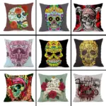 Halloween Personalized Retro Skull Linen Print Throw Pillow Cushion Cover tag1