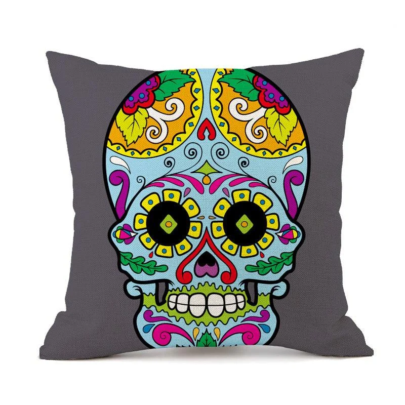 Halloween Personalized Retro Skull Linen Print Throw Pillow Cushion Cover -  - #tag1#