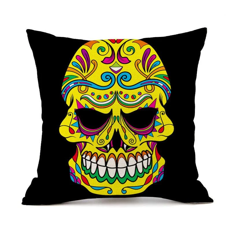 Halloween Personalized Retro Skull Linen Print Throw Pillow Cushion Cover -  - #tag1#