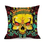 Halloween Personalized Retro Skull Linen Print Throw Pillow Cushion Cover tag1