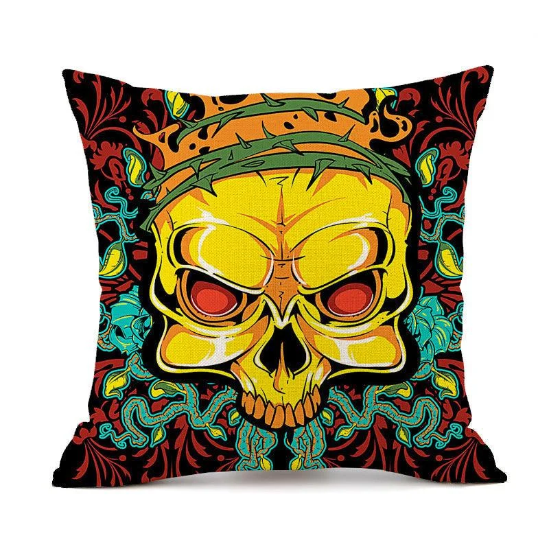 Halloween Personalized Retro Skull Linen Print Throw Pillow Cushion Cover -  - #tag1#
