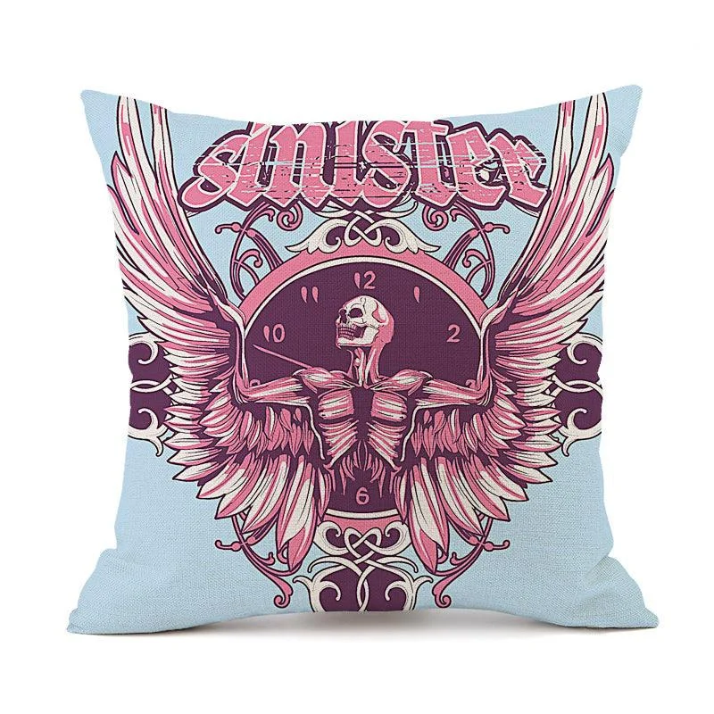 Halloween Personalized Retro Skull Linen Print Throw Pillow Cushion Cover -  - #tag1#