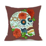 Halloween Personalized Retro Skull Linen Print Throw Pillow Cushion Cover tag1