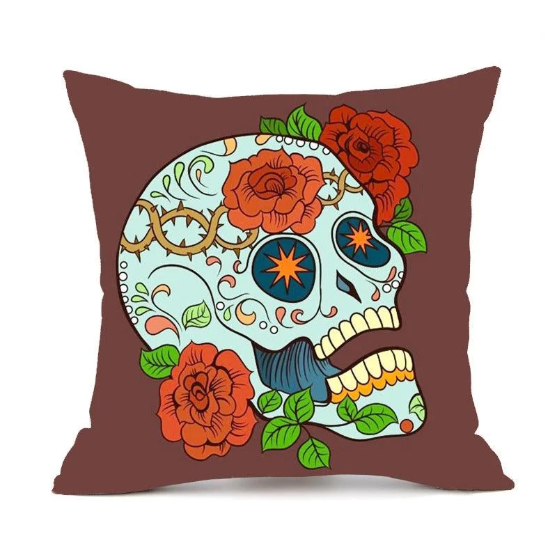 Halloween Personalized Retro Skull Linen Print Throw Pillow Cushion Cover -  - #tag1#
