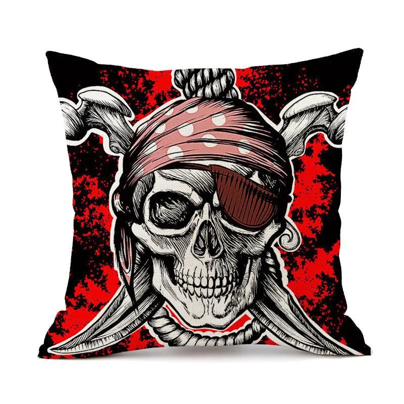 Halloween Personalized Retro Skull Linen Print Throw Pillow Cushion Cover -  - #tag1#