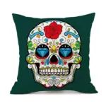 Halloween Personalized Retro Skull Linen Print Throw Pillow Cushion Cover tag1