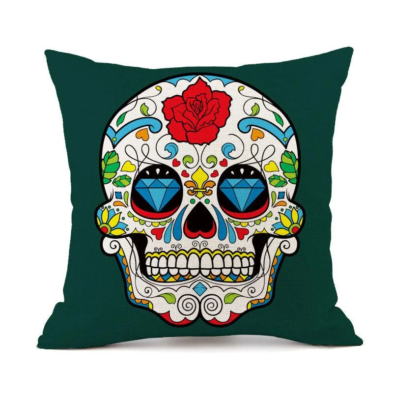 Halloween Personalized Retro Skull Linen Print Throw Pillow Cushion Cover -  - #tag1#