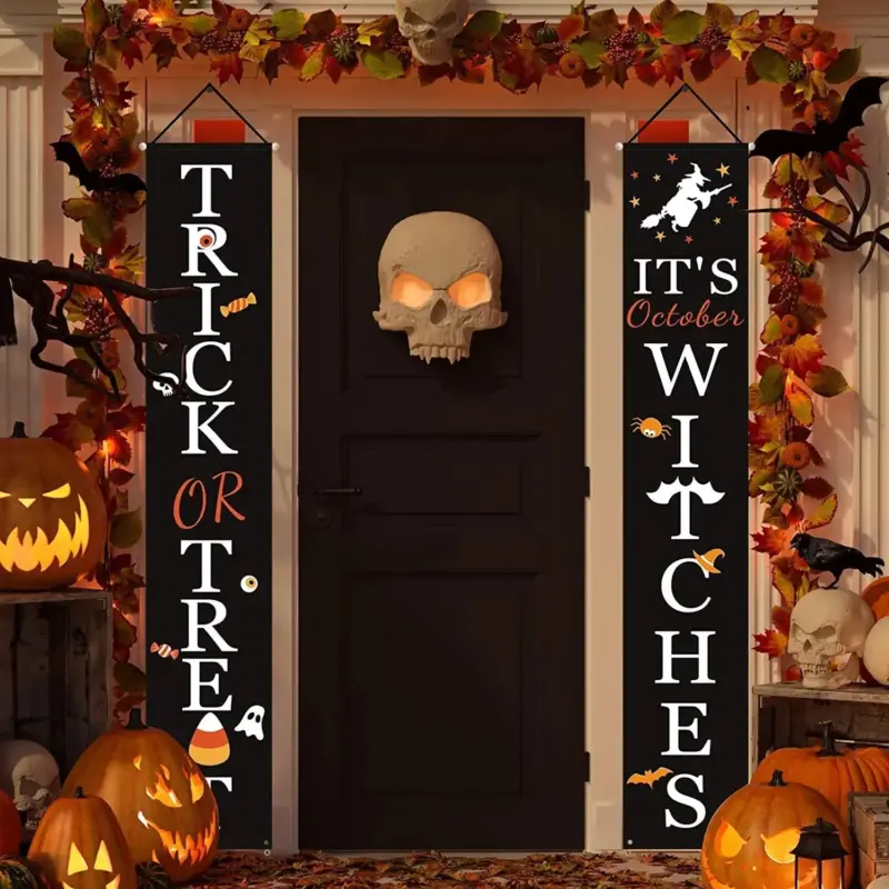 Halloween Porch Decoration October Witch Front Porch Banner Decorations tag1