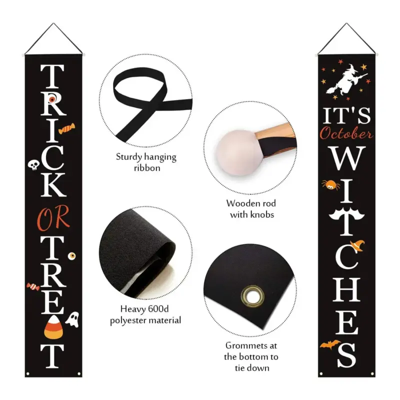 Halloween Porch Decoration October Witch Front Porch Banner Decorations tag1