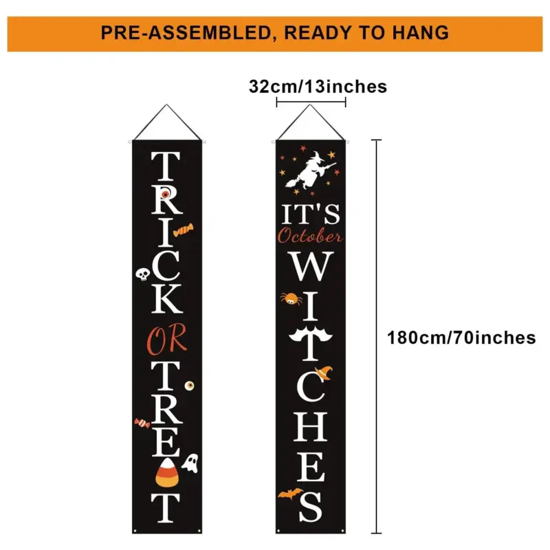 Halloween Porch Decoration October Witch Front Porch Banner Decorations tag1