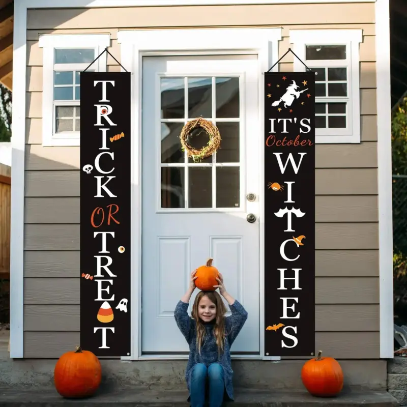 Halloween Porch Decoration October Witch Front Porch Banner Decorations tag1
