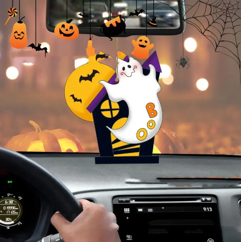 Halloween Pumpkin Car Pendant Acrylic Flat Ornament tag1