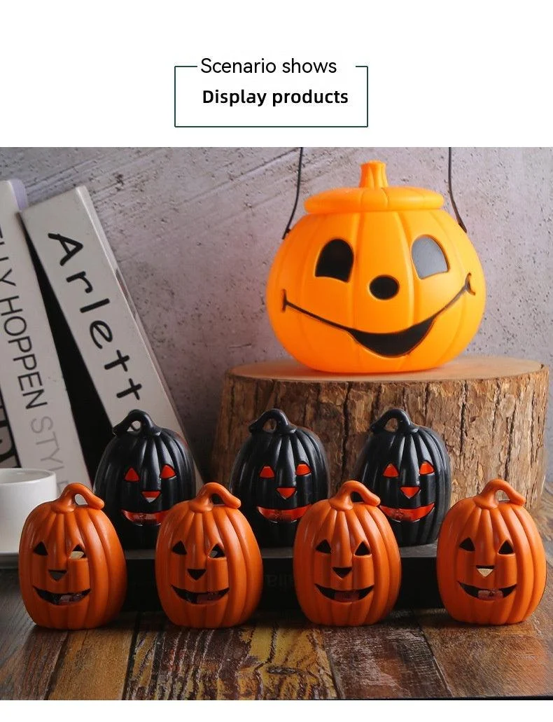 Halloween Pumpkin Decoration Children's Portable Lamp Cage Luminous Bucket Props -  - #tag1#