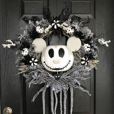 Halloween Pumpkin Head Wreath Door Decoration Hanging Flower Ring Day Decoration -  - #tag1#