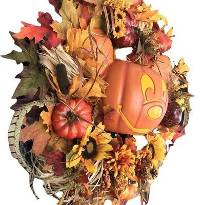 Halloween Pumpkin Head Wreath Door Decoration Hanging Flower Ring Day Decoration -  - #tag1#