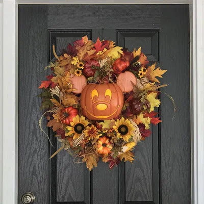 Halloween Pumpkin Head Wreath Door Decoration Hanging Flower Ring Day Decoration -  - #tag1#