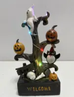 Halloween Pumpkin Tree Colorful Lights Funny Ghost Tree Ornament tag1