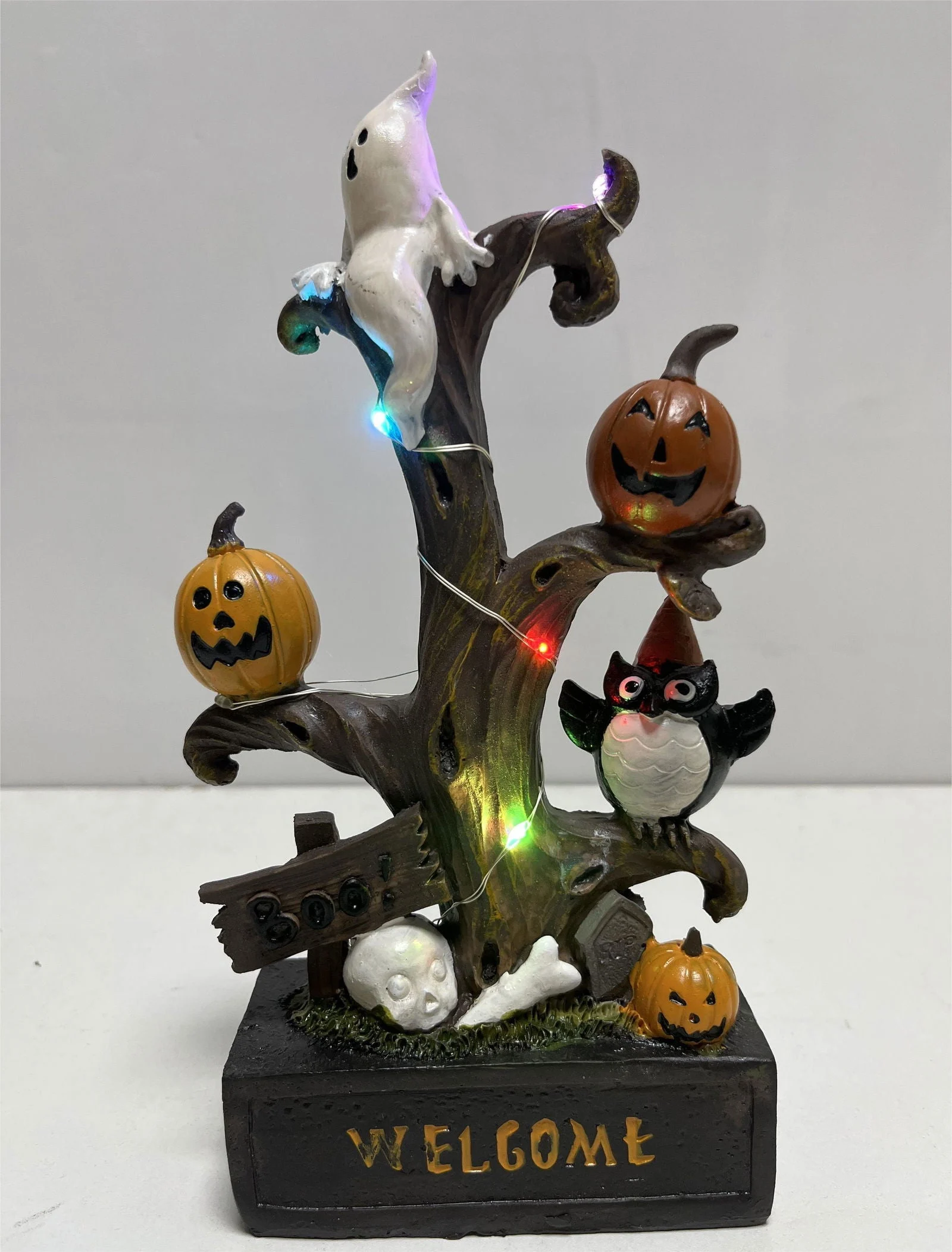 Halloween Pumpkin Tree Colorful Lights Funny Ghost Tree Ornament -  - #tag1#