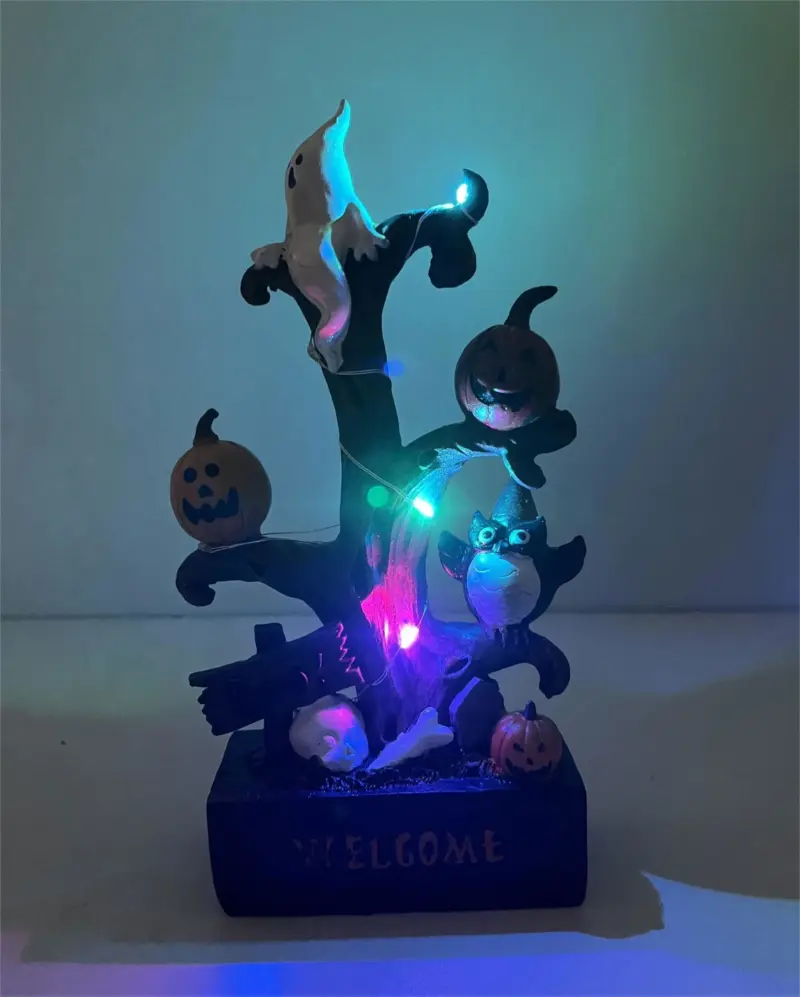 Halloween Pumpkin Tree Colorful Lights Funny Ghost Tree Ornament tag1