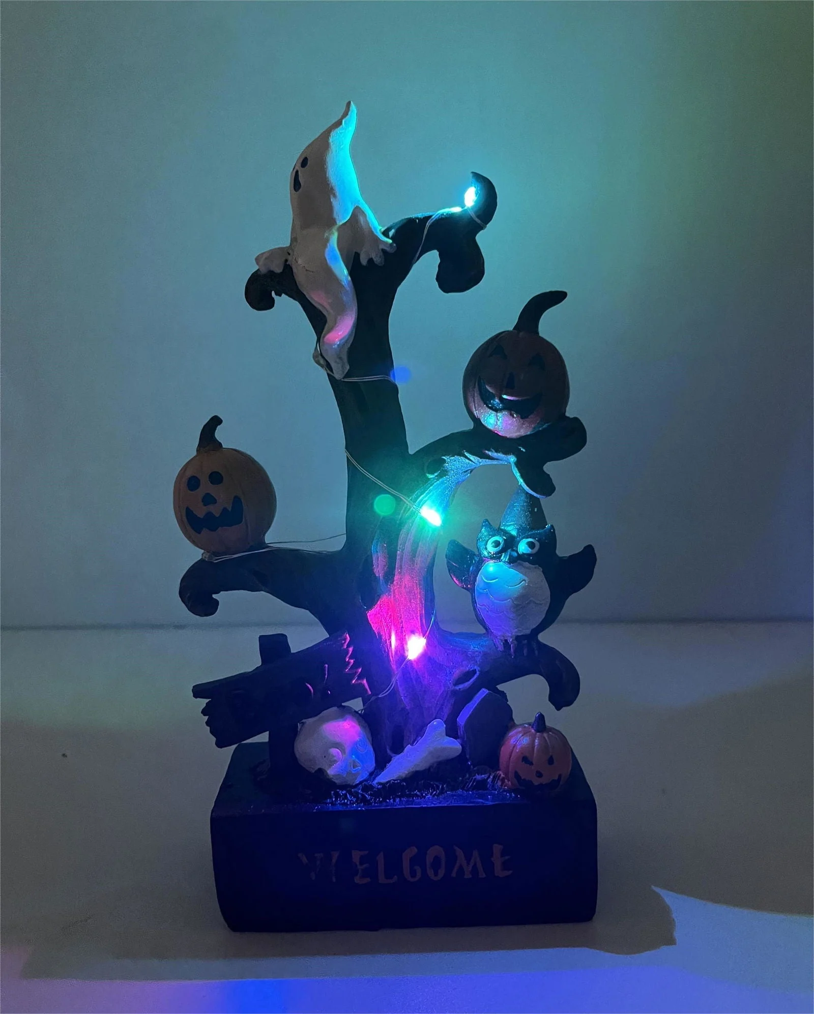Halloween Pumpkin Tree Colorful Lights Funny Ghost Tree Ornament -  - #tag1#