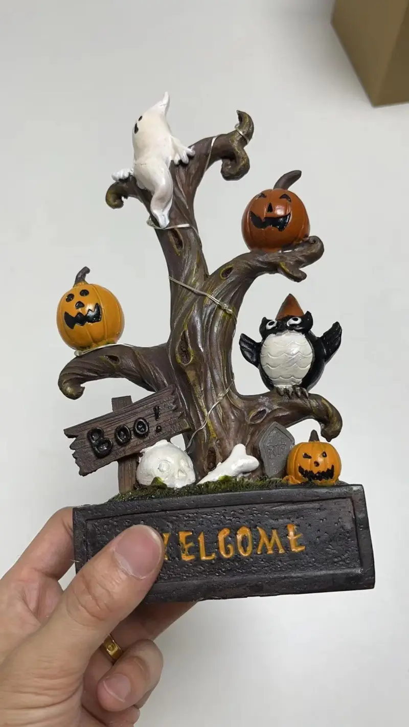 Halloween Pumpkin Tree Colorful Lights Funny Ghost Tree Ornament tag1