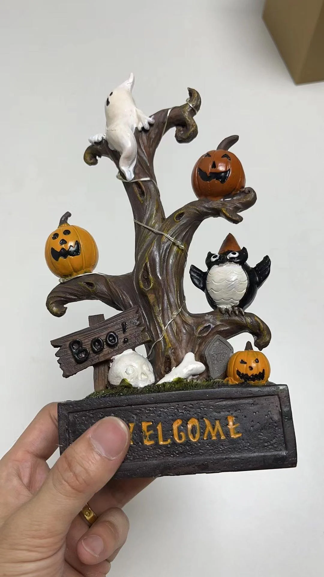 Halloween Pumpkin Tree Colorful Lights Funny Ghost Tree Ornament -  - #tag1#