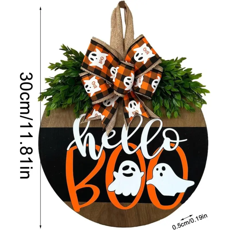 Halloween Round Wooden Board Front Door Decoration Wreath tag1