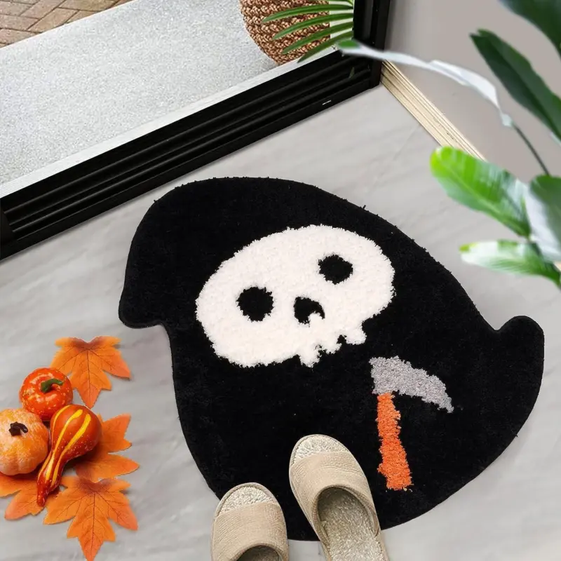 Halloween Skull Pumpkin Horror Cashmere Foot Mat tag1