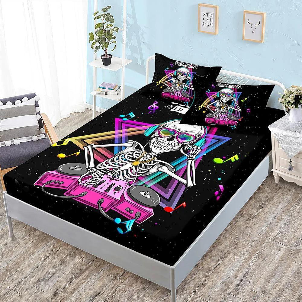 Halloween Skull Three-Piece Fitted Bedding -  - #tag1#