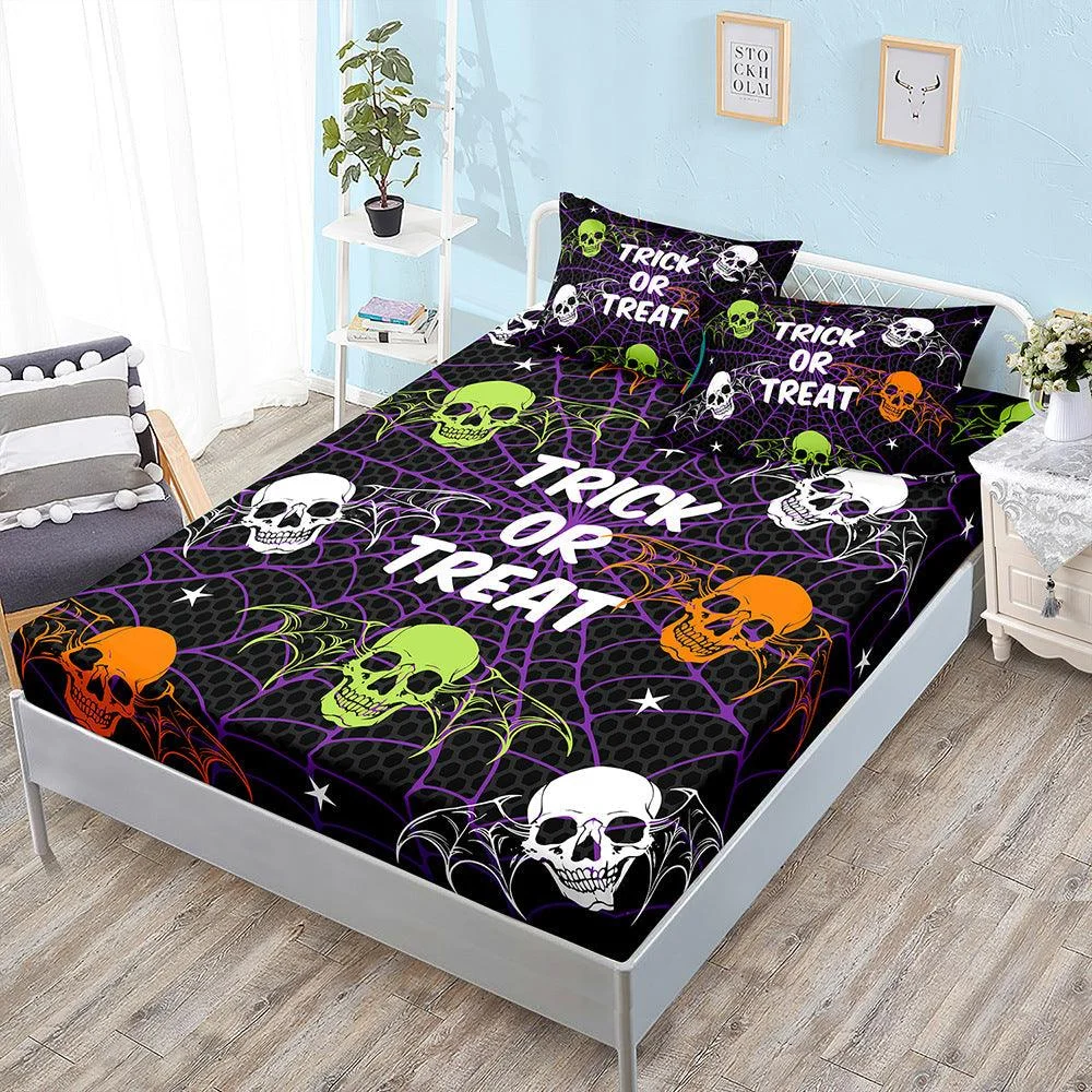 Halloween Skull Three-Piece Fitted Bedding -  - #tag1#