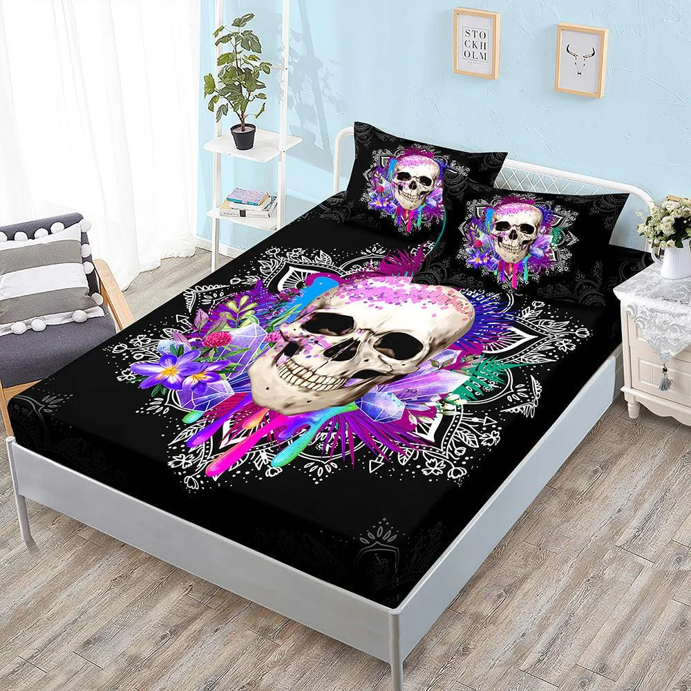 Halloween Skull Three-Piece Fitted Bedding -  - #tag1#