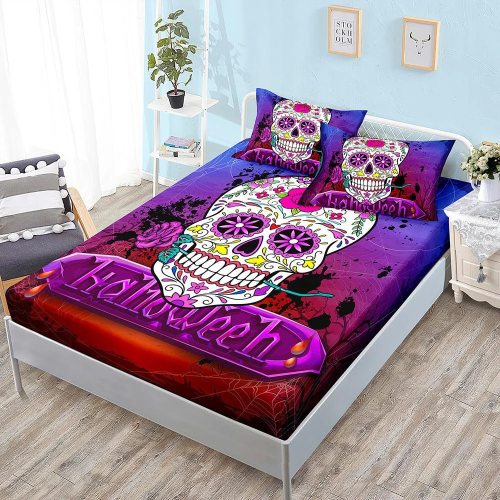Halloween Skull Three-Piece Fitted Bedding -  - #tag1#