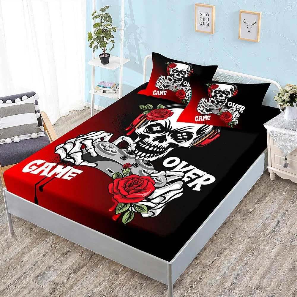 Halloween Skull Three-Piece Fitted Bedding -  - #tag1#