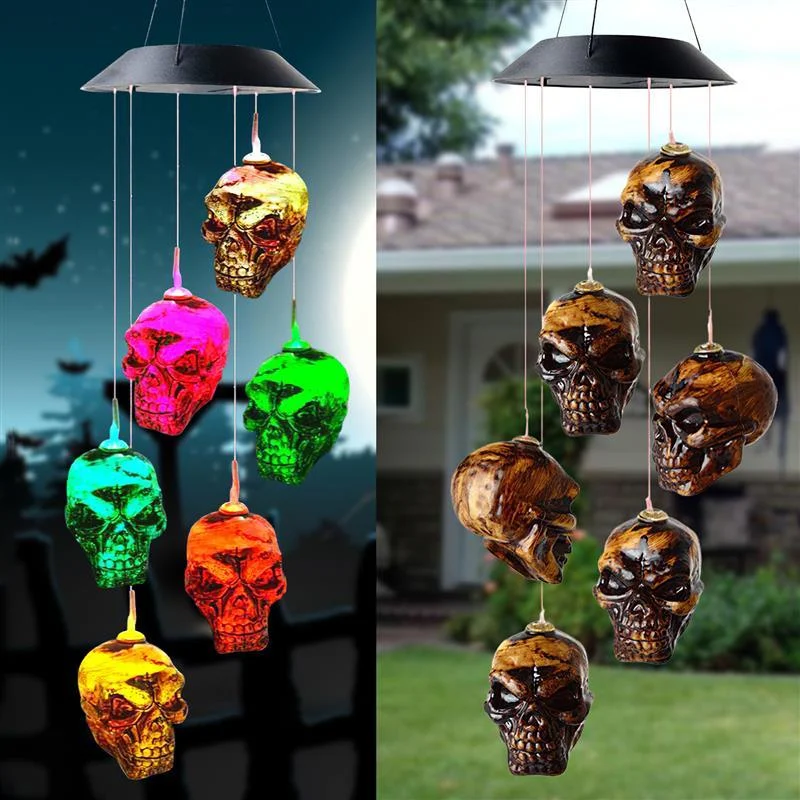 Halloween Skull Wind Chimes Solar Powered LED Light For Garden Decoration Outdoor Elegant Wind Chimes Decor Garden Ornaments -  - #tag1#