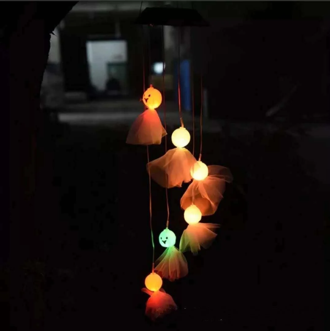 Halloween Skull Wind Chimes Solar Powered LED Light For Garden Decoration Outdoor Elegant Wind Chimes Decor Garden Ornaments -  - #tag1#