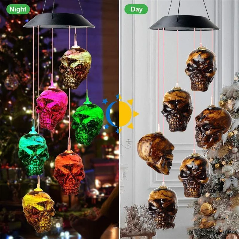 Halloween Skull Wind Chimes Solar Powered LED Light For Garden Decoration Outdoor Elegant Wind Chimes Decor Garden Ornaments -  - #tag1#