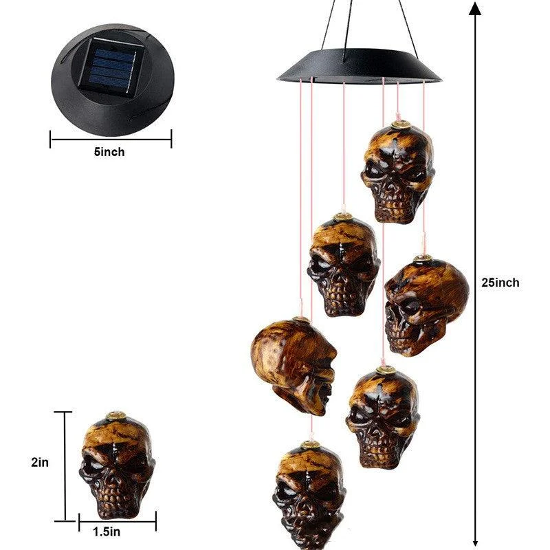 Halloween Skull Wind Chimes Solar Powered LED Light For Garden Decoration Outdoor Elegant Wind Chimes Decor Garden Ornaments -  - #tag1#