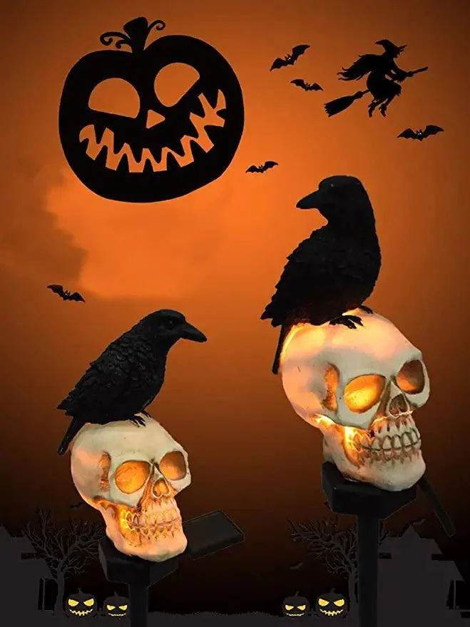 Halloween Solar Skull & Crow Lights For Garden Decorations -  - #tag1#