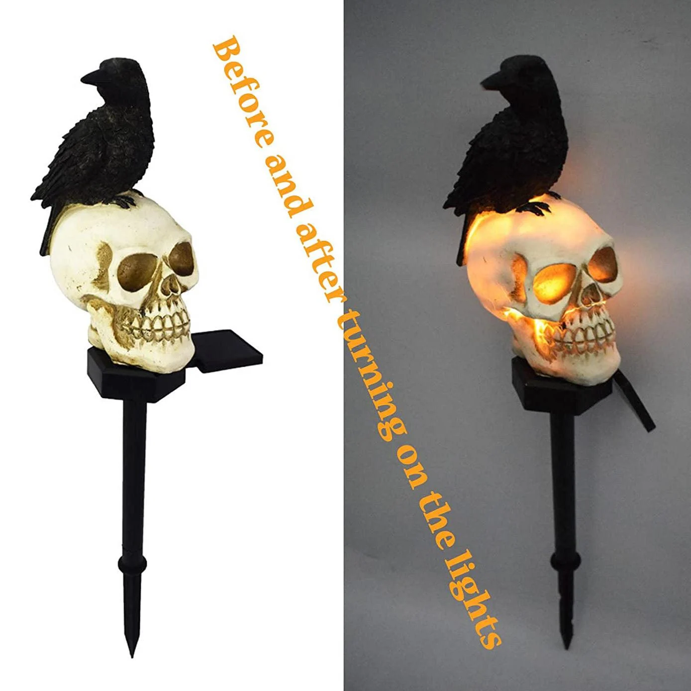 Halloween Solar Skull & Crow Lights For Garden Decorations -  - #tag1#