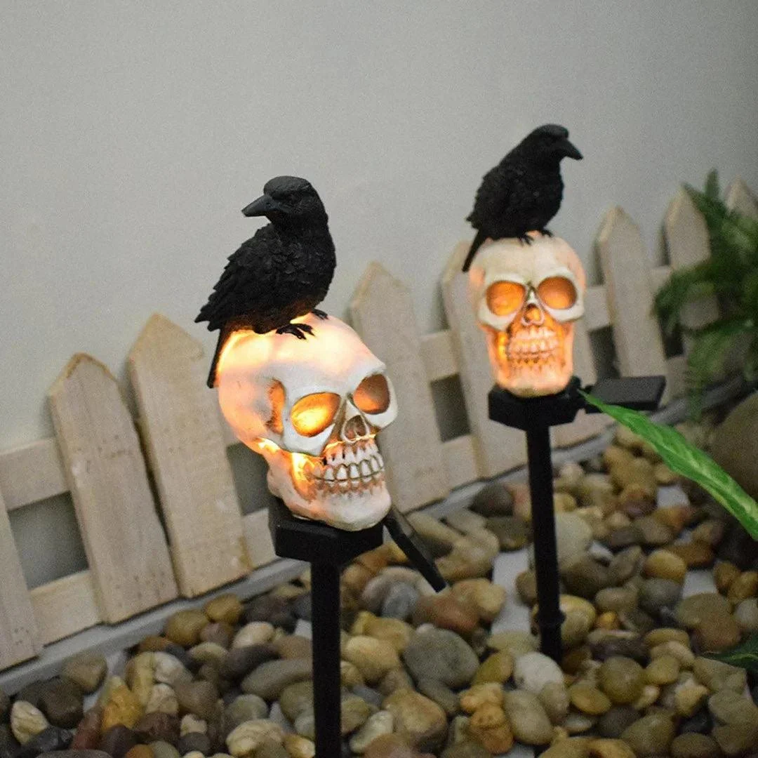 Halloween Solar Skull & Crow Lights For Garden Decorations -  - #tag1#
