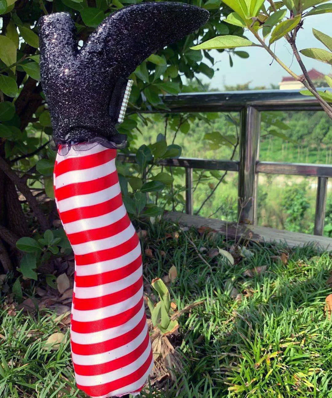 Halloween Striped Witch High Heels Garden Decoration Ornament -  - #tag1#