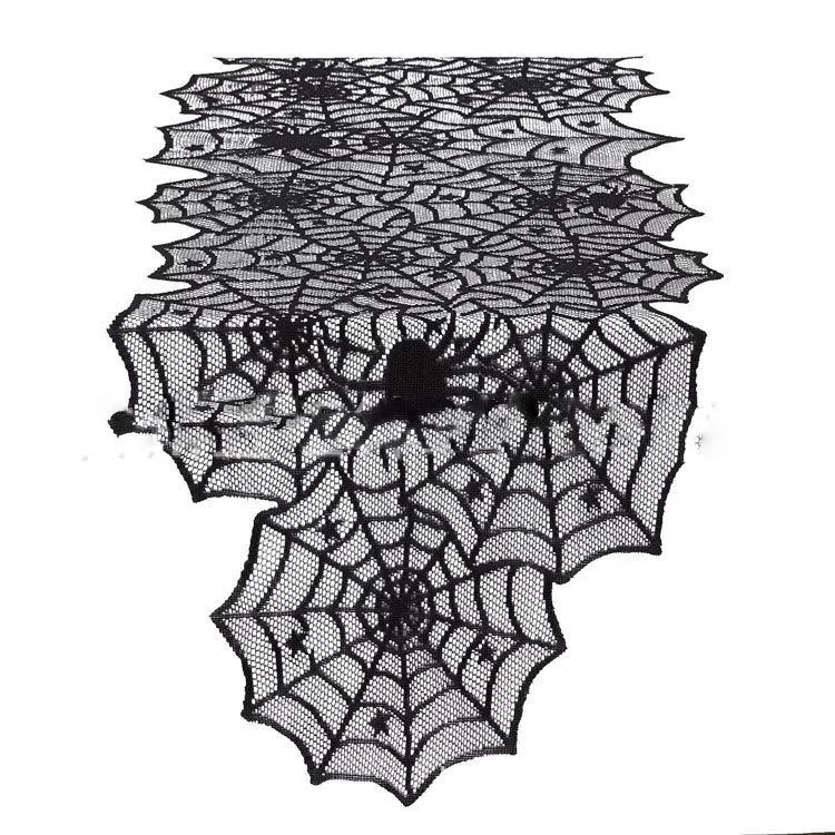 Halloween Table Cloth Black Lace Cover Table Runner Spiderweb Fireplace Scarf Table Decor Halloween Decorations For Home -  - #tag1#