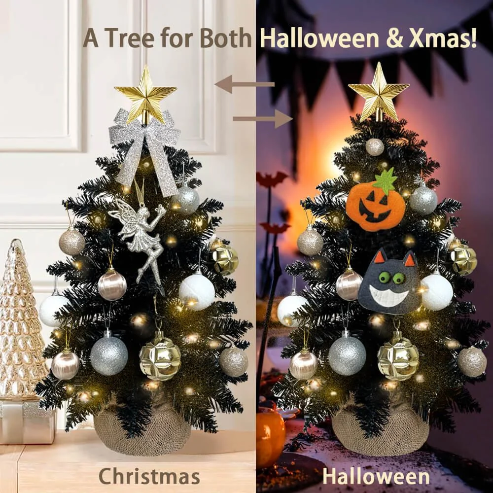 Halloween Tabletop Christmas Tree With Lights And Ornaments -  - #tag1#