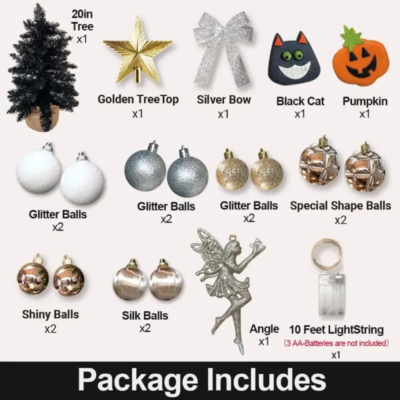 Halloween Tabletop Christmas Tree With Lights And Ornaments tag1