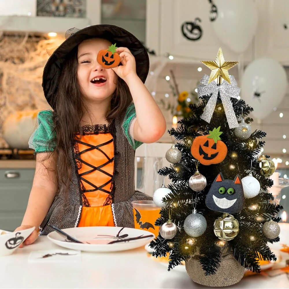 Halloween Tabletop Christmas Tree With Lights And Ornaments -  - #tag1#