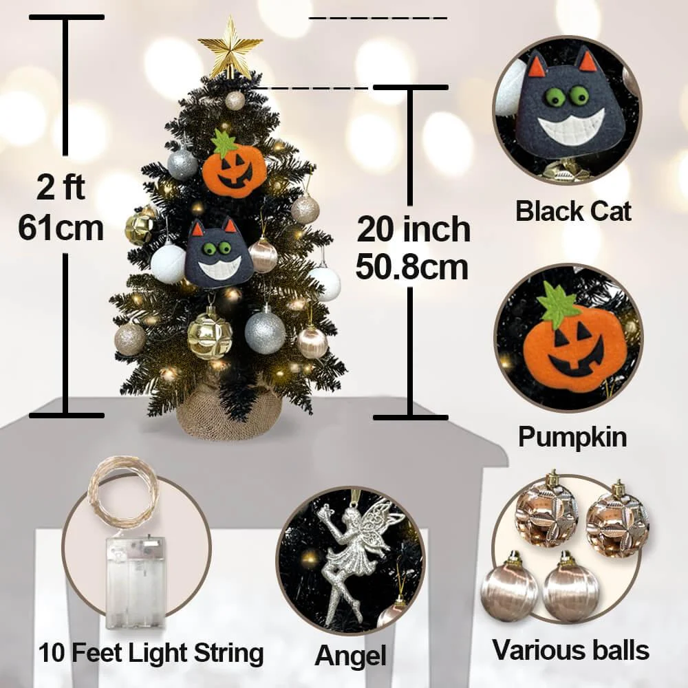Halloween Tabletop Christmas Tree With Lights And Ornaments -  - #tag1#