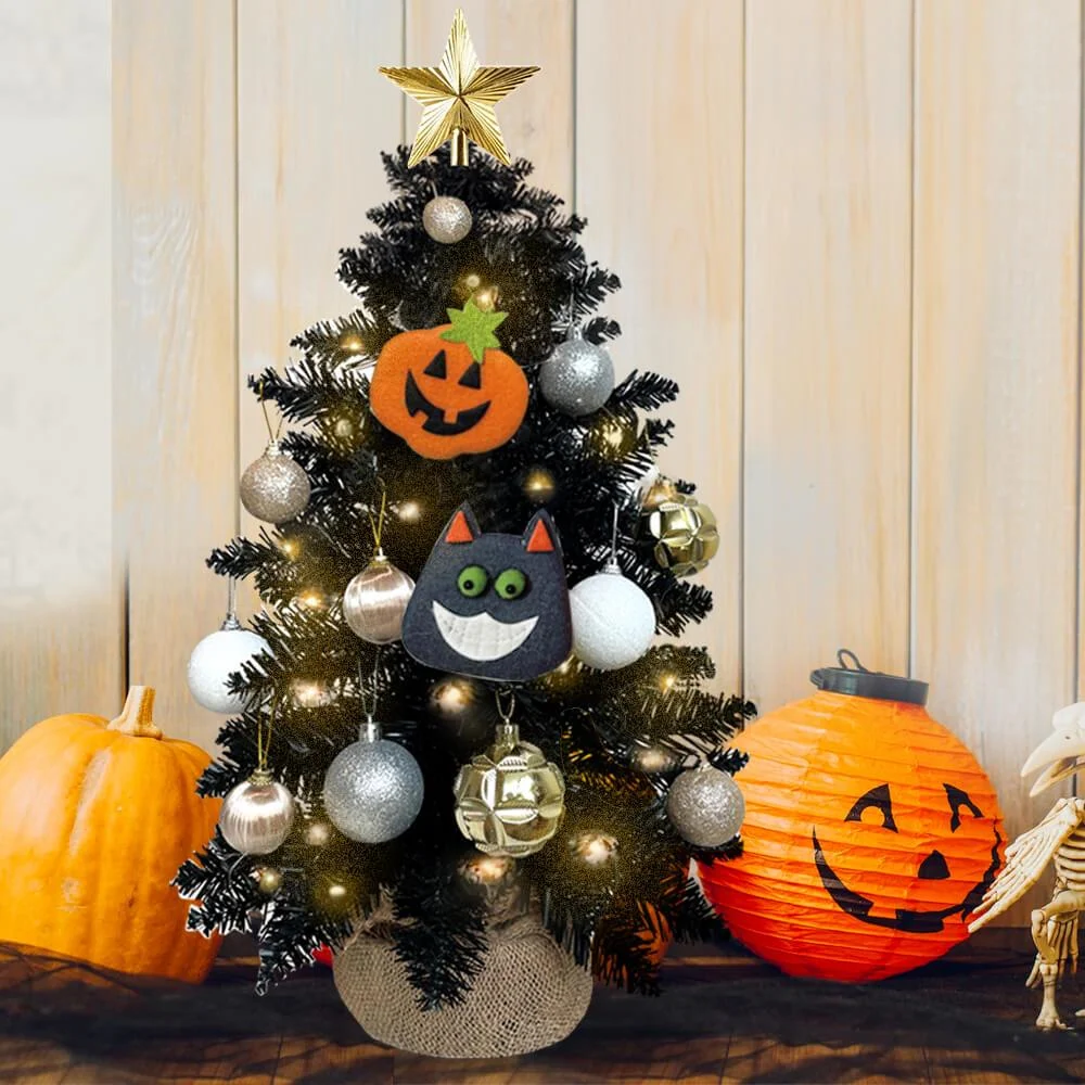 Halloween Tabletop Christmas Tree With Lights And Ornaments -  - #tag1#