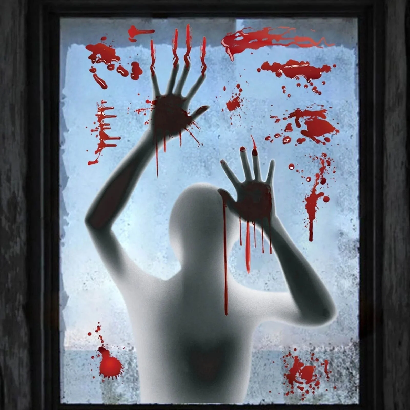 Halloween Wall Stickers Glass Ghost Decorations - Self Adhesive Horror Blood Fingerprints Stickers -  - #tag1#