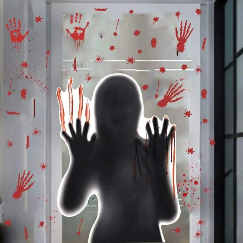 Halloween Wall Stickers Glass Ghost Decorations Self Adhesive Horror Blood Fingerprints Stickers tag1